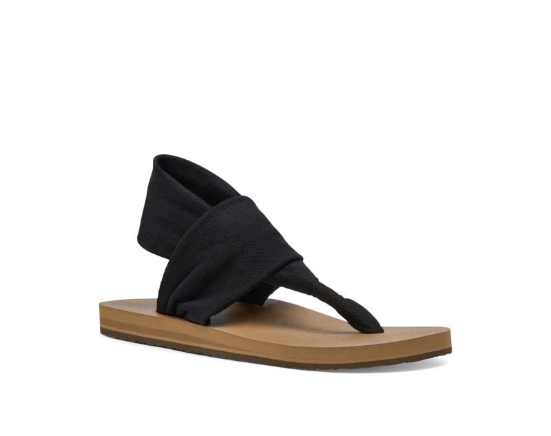 Sanuk Womens Sling ST Vegan Black / Brown Sandals | KTZNBJ638